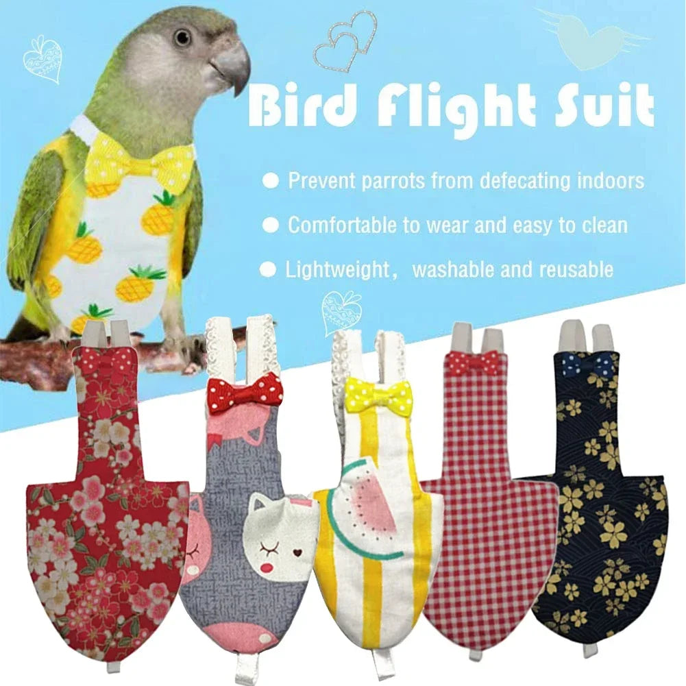 Japanese Style Sakura Birds Flight Suit with Bow Tie Parrot Diaper Flight Suit Diaper Clothes for Budgerigar Parakeet Pigeon