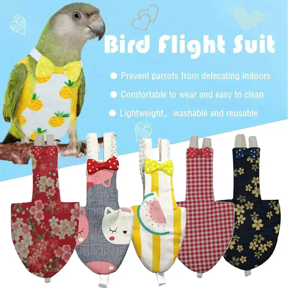 Japanese Style Sakura Birds Flight Suit with Bow Tie Parrot Diaper Flight Suit Diaper Clothes for Budgerigar Parakeet Pigeon