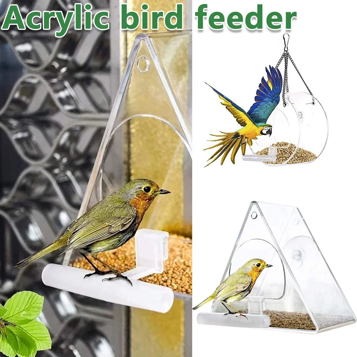 Acrylic Bird Feeder Hanging Seed Feeder Clear Wild Bird Seed Feeder Durable Window View Garden Outdoor Bird Feeding Supplies