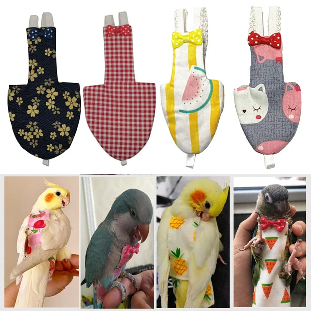 Japanese Style Sakura Birds Flight Suit with Bow Tie Parrot Diaper Flight Suit Diaper Clothes for Budgerigar Parakeet Pigeon