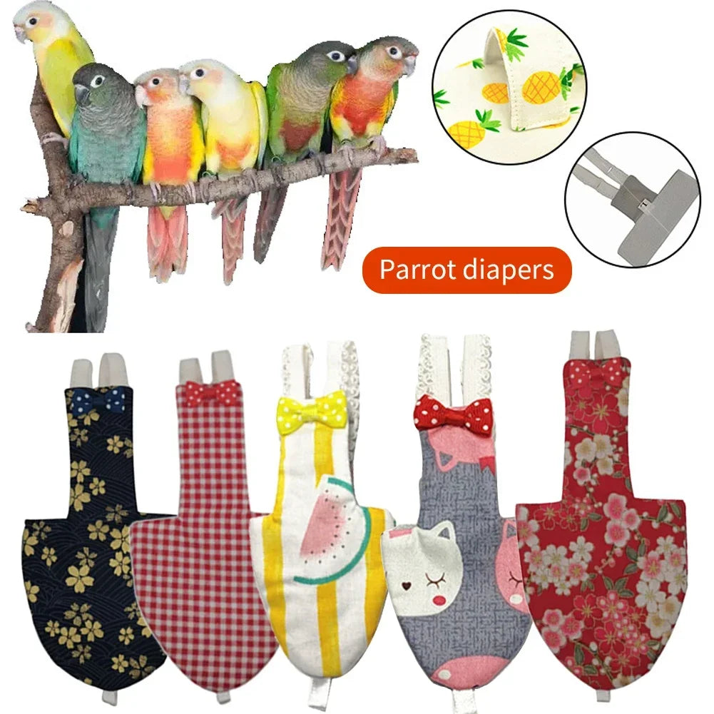 Japanese Style Sakura Birds Flight Suit with Bow Tie Parrot Diaper Flight Suit Diaper Clothes for Budgerigar Parakeet Pigeon