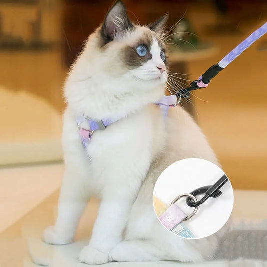 Pet Supplies Adjustable Cat Harness and Leash Set Gradient Escape Proof Pet Harness Soft Lightweight Kitten Strap Collar Travel