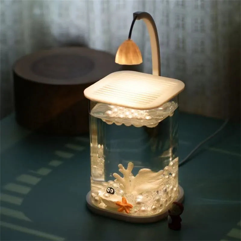 Mini Desktop Glass Aquarium Fish Tank with LED Light For Kids Betta Fish