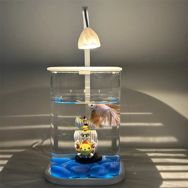 Mini Desktop Glass Aquarium Fish Tank with LED Light For Kids Betta Fish