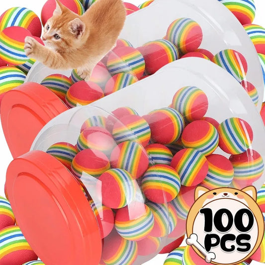 10/100PCS Cat Toy Balls Interactive Rainbow EVA Ball Soft Automatic Jumping Ball Dog Chewing Training Interactive Toy Pet Supply