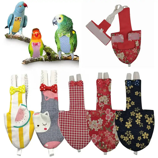 Japanese Style Sakura Birds Flight Suit with Bow Tie Parrot Diaper Flight Suit Diaper Clothes for Budgerigar Parakeet Pigeon