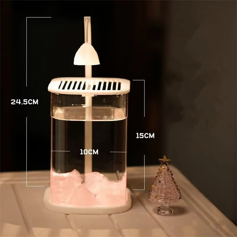 Mini Desktop Glass Aquarium Fish Tank with LED Light For Kids Betta Fish